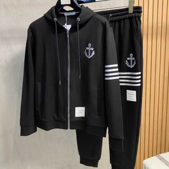 Black Thom Browne 4-Bar Anchor Hoodie & Joggers Set - Picture 1 of 9